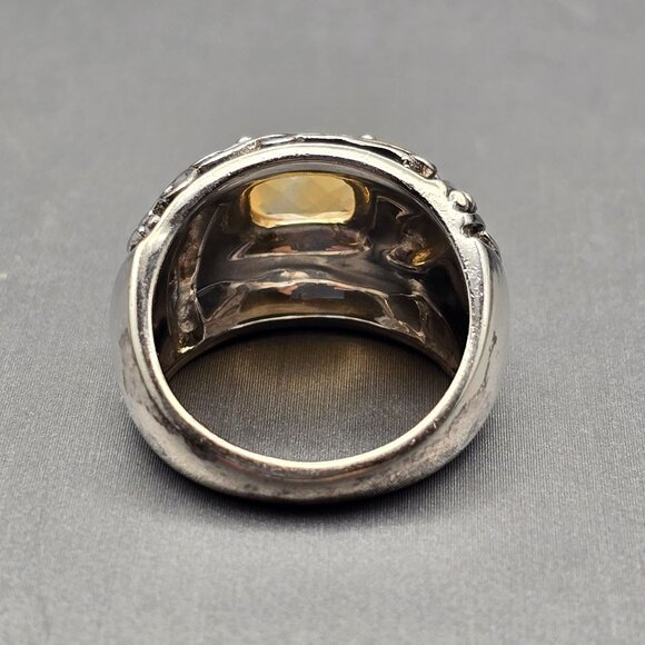 Sterling Silver & Citrine Dome Ring Size 6.5 Ornate Scrollwork Signed K 9.91g - Picture 3 of 13